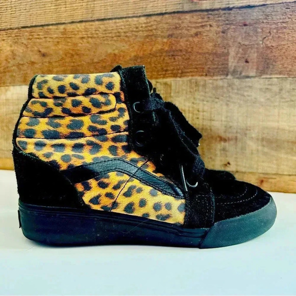 Vans Sk8 Cheetah/Leopard Hidden Wedge Hightop Sneakers from Urban Outfitters - Picture 2 of 9